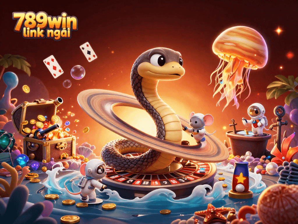 Experience thrilling cosmic betting with 789win link mới in this vibrant, detailed 3D casino illustration.