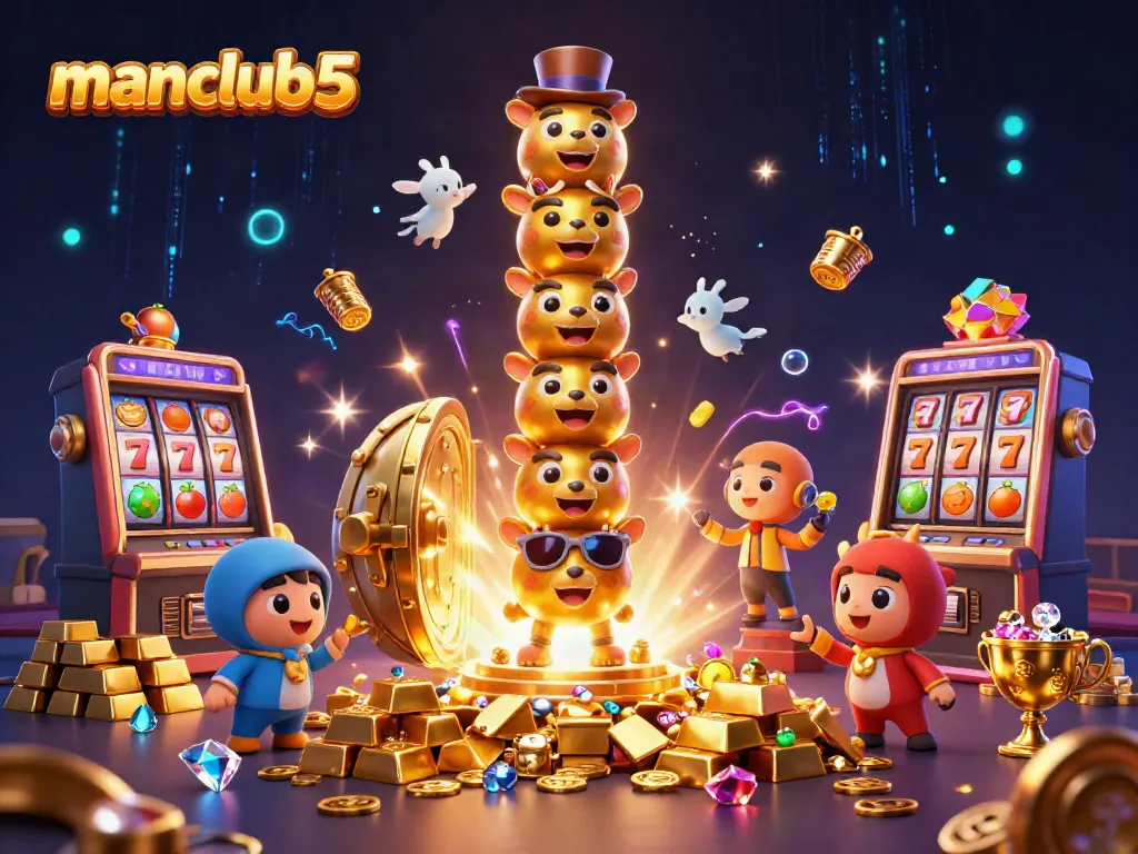 Engage with manclub5's thrilling slot adventure featuring gold and jewel elements.