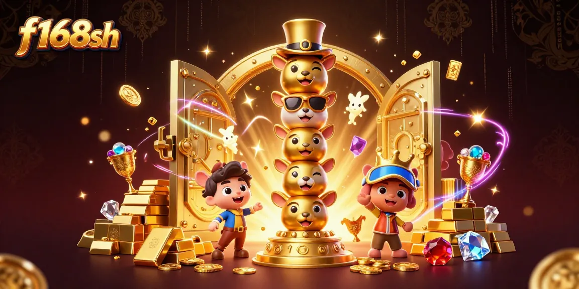 Spin your way to riches with f168sh, showcasing a vibrant 3D casino scene filled with treasures!