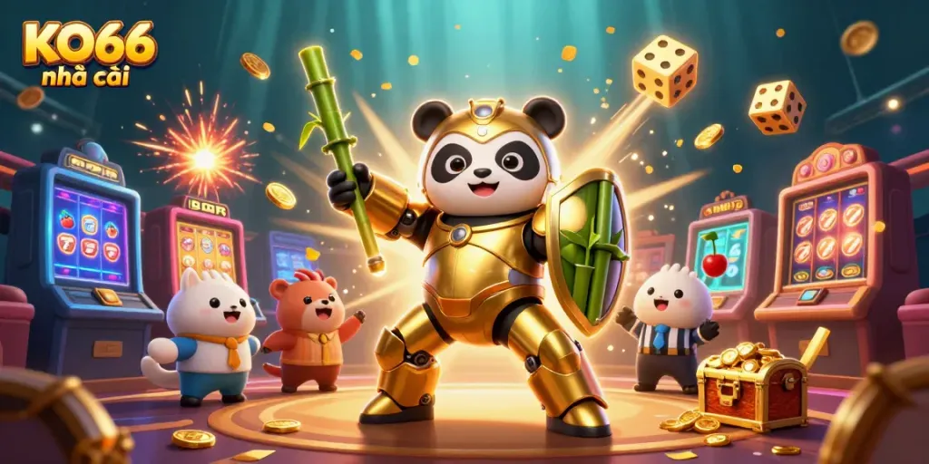 Engage with KO66 nhà cái while enjoying vibrant casino elements in a dynamic 3D scene.