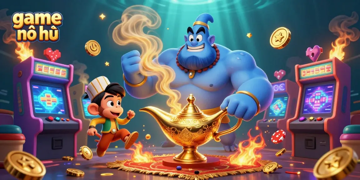 Experience thrilling game nổ hũ with a dynamic 3D casino illustration filled with vibrant elements.