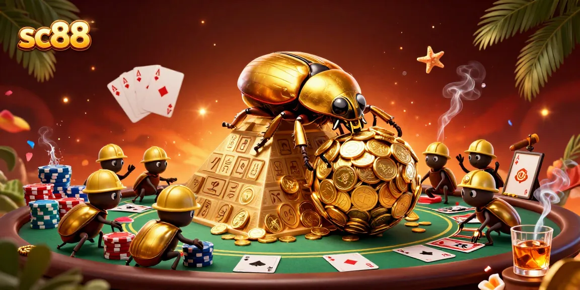 Experience thrilling sc88 gameplay with a golden beetle theme, showcasing vibrant casino elements.