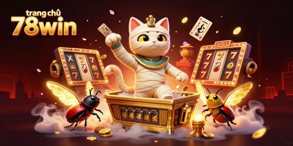 Engage with thrilling gameplay at trang chủ 78win, where an Egyptian mummy cat wins in a lively casino atmosphere.