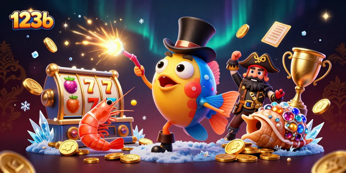 Engage in the excitement of 123b with a vibrant scene featuring an anglerfish, shrimp, and sea snail amidst rich casino elements.