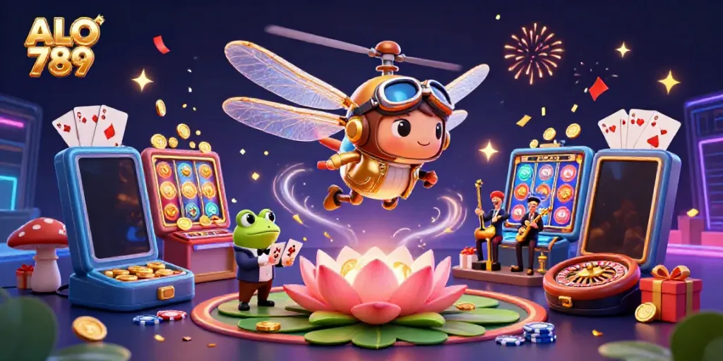 Experience the thrilling ALO 789 gambling scene with vibrant 3D characters and dynamic casino elements.