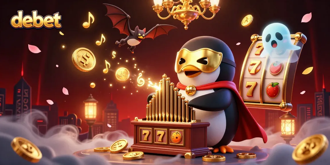 Experience debet gaming excitement with a 3D penguin playing an organ, surrounded by dynamic casino elements.