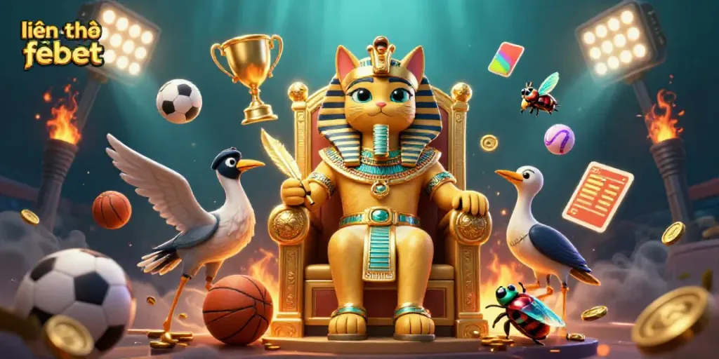 Experience the vibrant world of gaming with the lively pharaoh cat in the scene, illustrating "liên hệ febet".