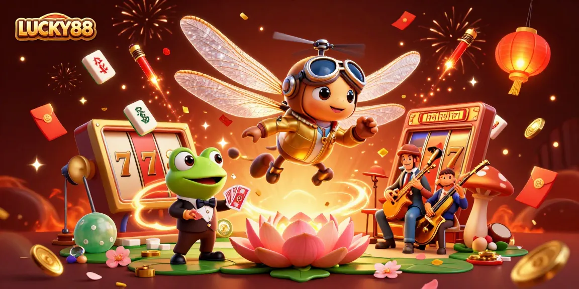 Spin your luck with LUCKY88 in this vibrant casino scene featuring exciting slot elements.