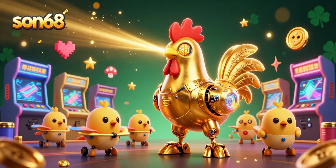 Experience exciting gameplay with the son68 golden rooster robot in a vibrant casino backdrop.