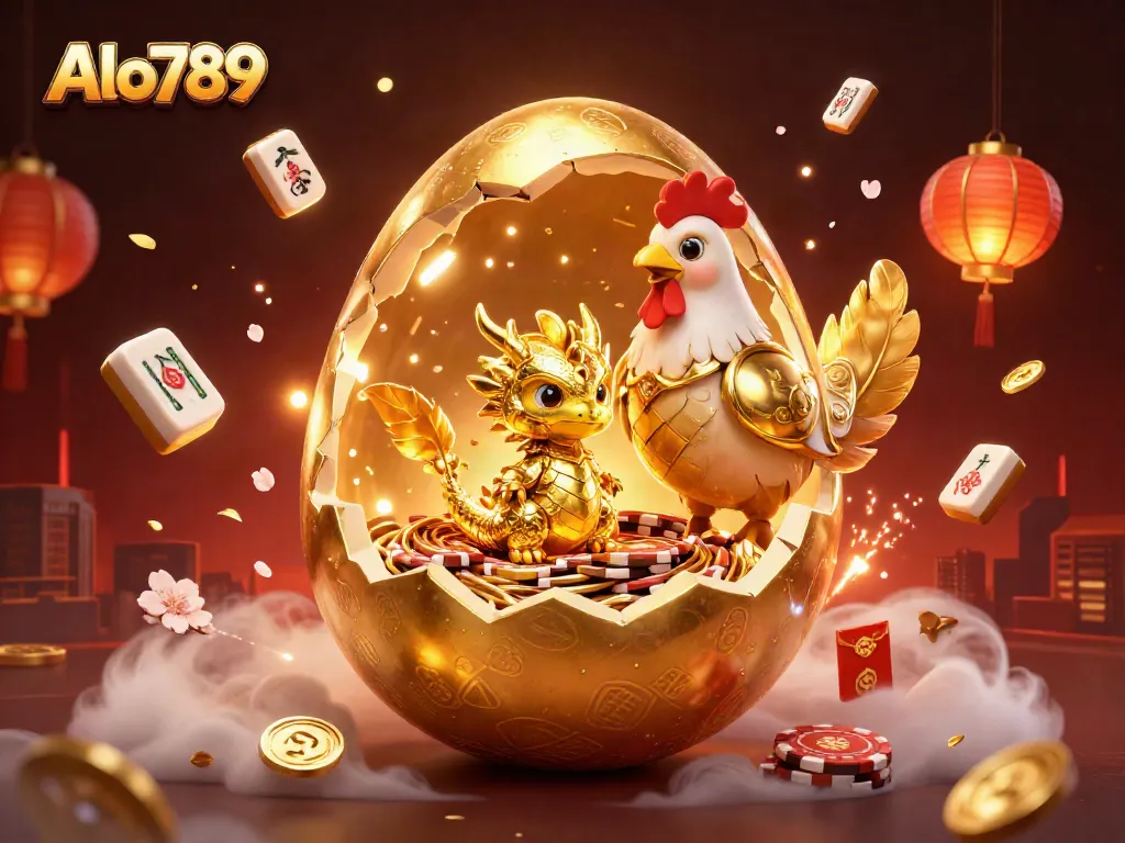 Engage with Alo789 as the golden dragon emerges from its poker chip nest, showcasing excitement and luck.