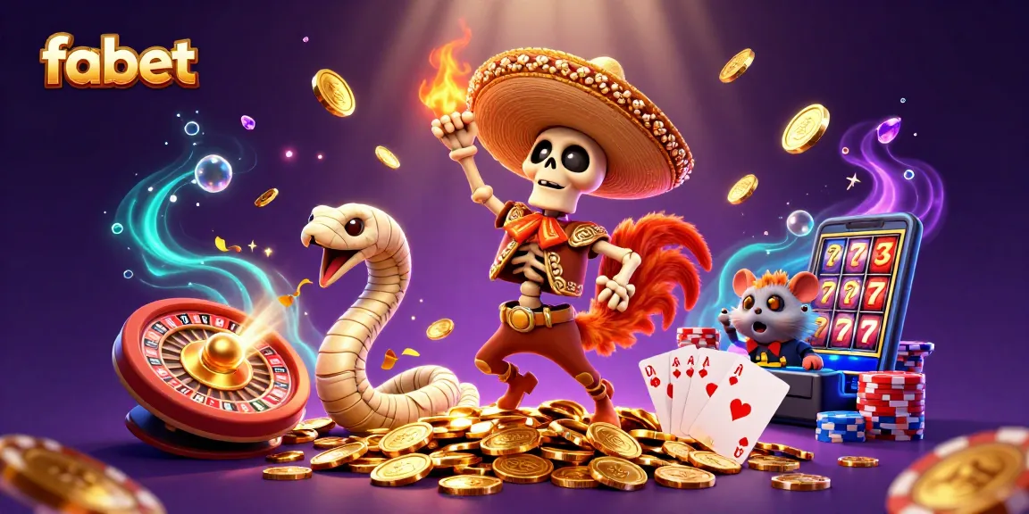 fabet's vibrant 3D casino illustration showcases a celebratory scene filled with characters and casino elements.