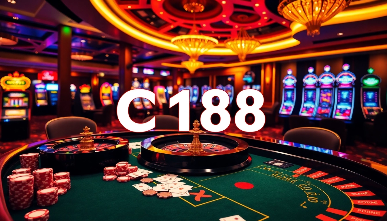 C168 casino scene highlighting high-stakes excitement with vibrant tables and roulette wheels.