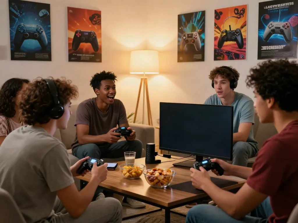 Players enjoying offline games together, showcasing rokok88 alternatif in a cozy setting.