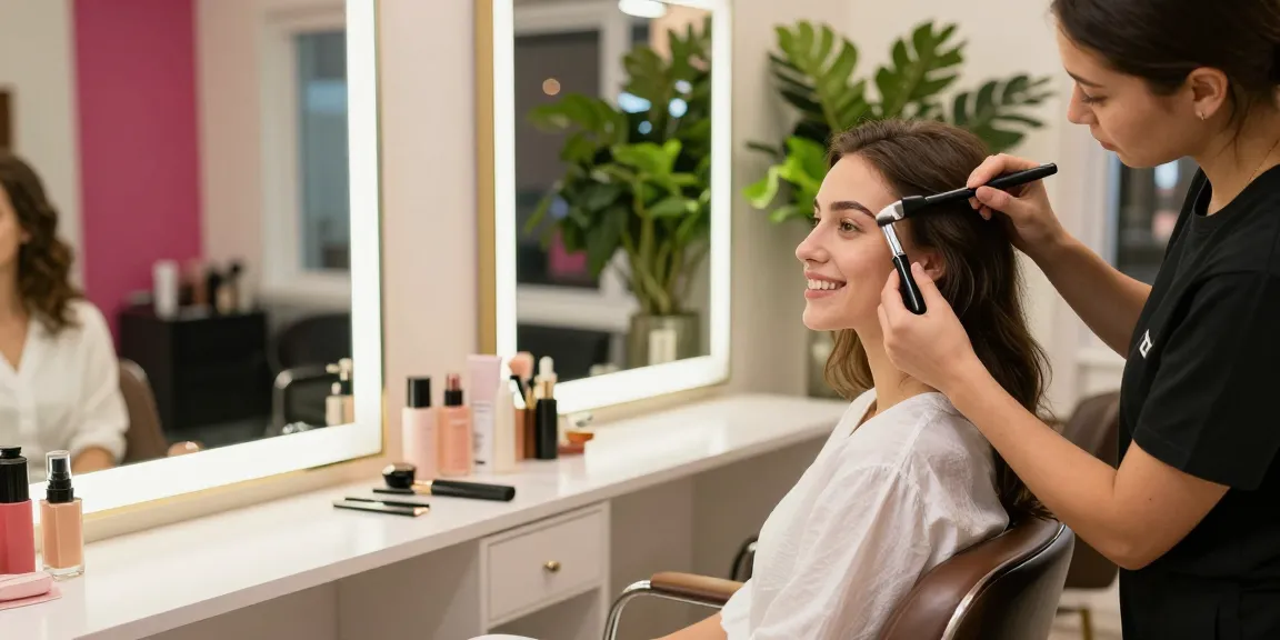 Het aanbrengen van poeder brows in een beautystudio, die vakmanschap en transformatie laat zien.