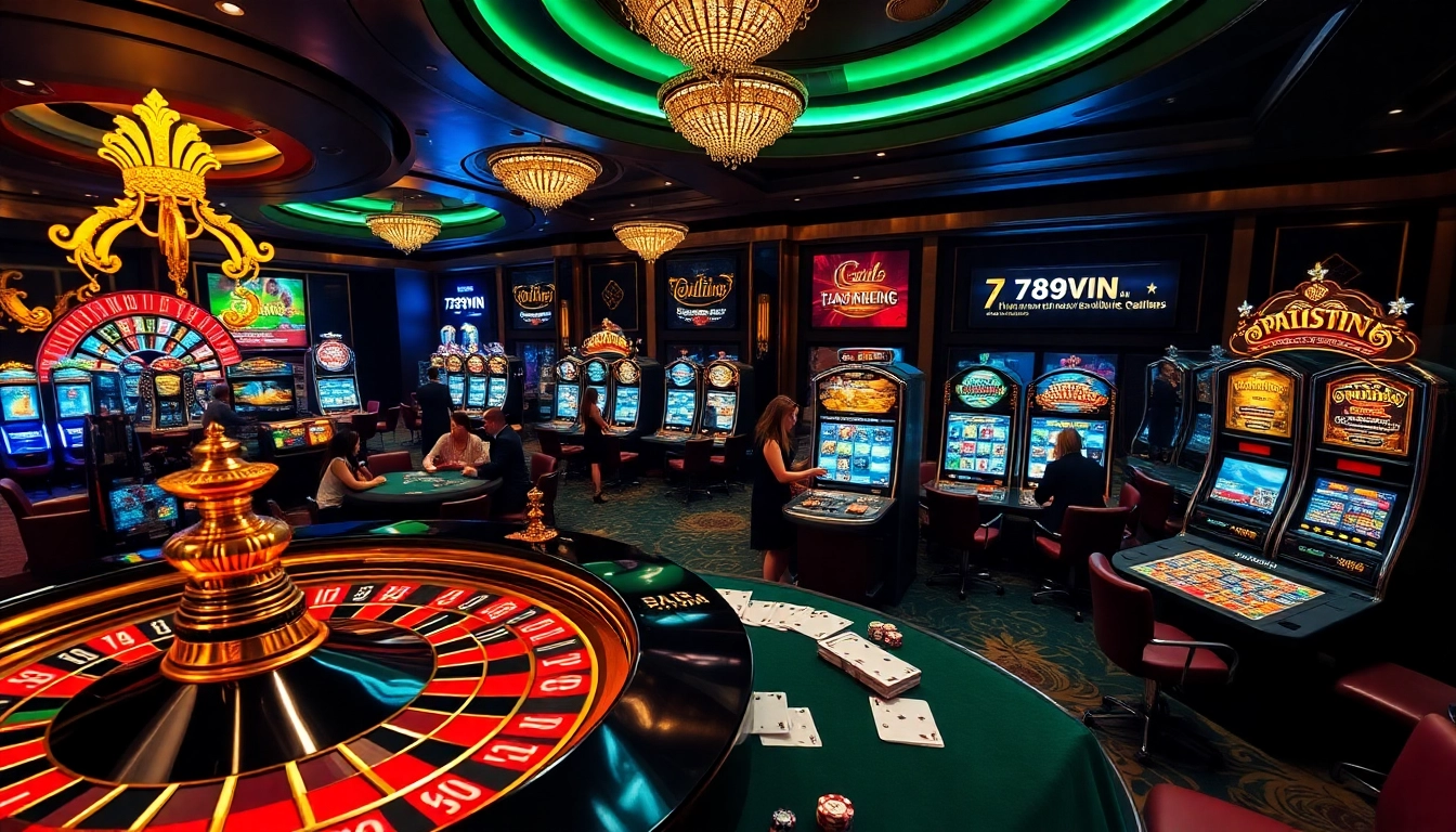 Experience the excitement of 789VN casino with vibrant gaming elements and luxury ambiance.