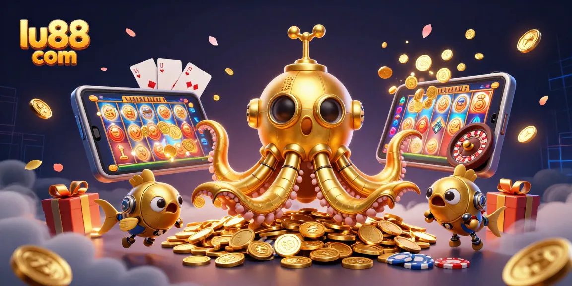 Spin the reels at lu88 com with a vibrant 3D kraken and magical game elements.