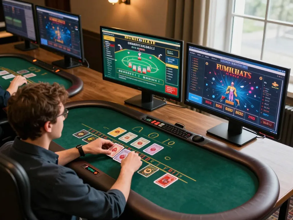 Experience thrilling gameplay at mm88 reisen with a live dealer blackjack setting in a cozy modern workspace.