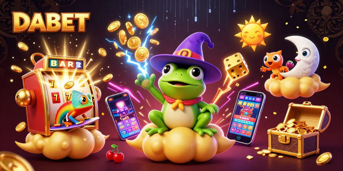 DABET players winning big amidst a golden coin storm with vibrant 3D casino game elements.