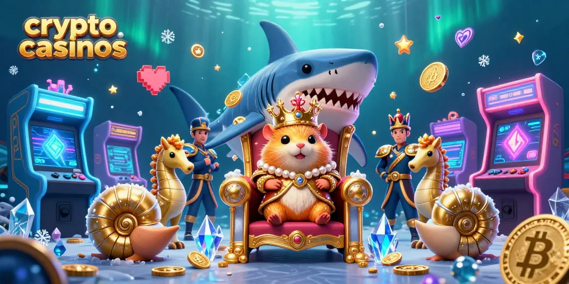 Engage with the thrill of crypto casinos in this vibrant underwater scene featuring a golden hamster king.