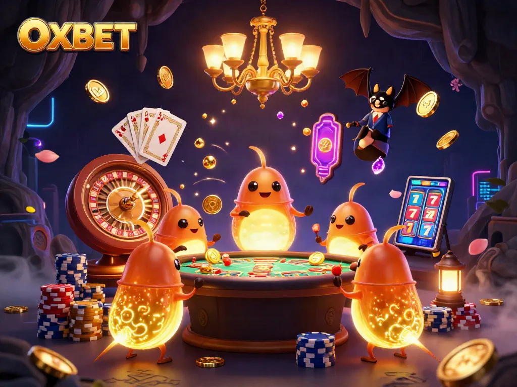 Experience OXBET’s vibrant casino ambiance with illuminating glowworms and dynamic gaming elements.