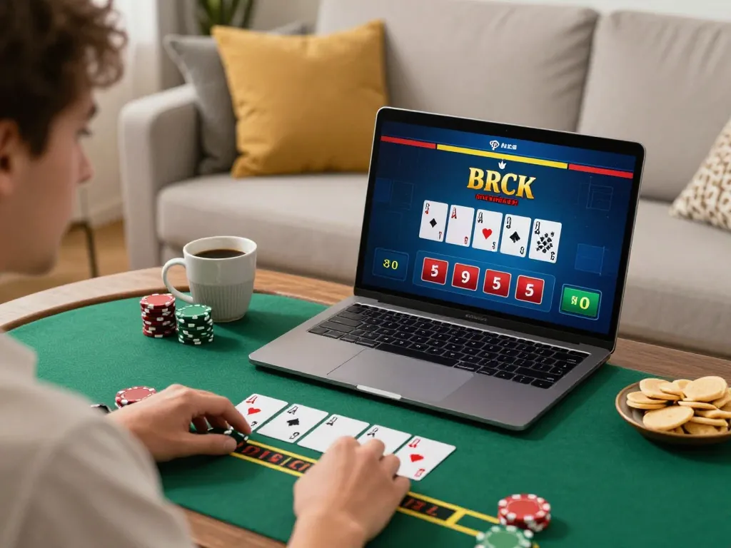 Người chơi LUCK8 lập chiến lược trong trò chơi blackjack trực tuyến với không gian nhà sống động