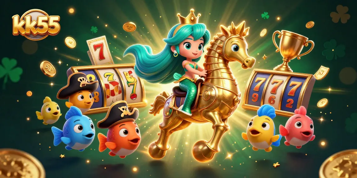 Engage in thrilling gameplay at kk55, where a mermaid princess and her allies celebrate vibrant slot jackpots.