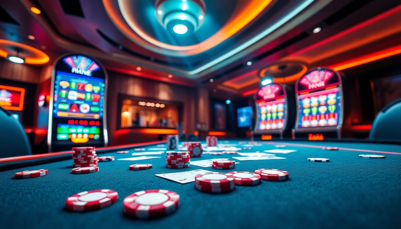 Experience thrilling gameplay at F8BET COM with vibrant casino tables and high-tech slot machines.