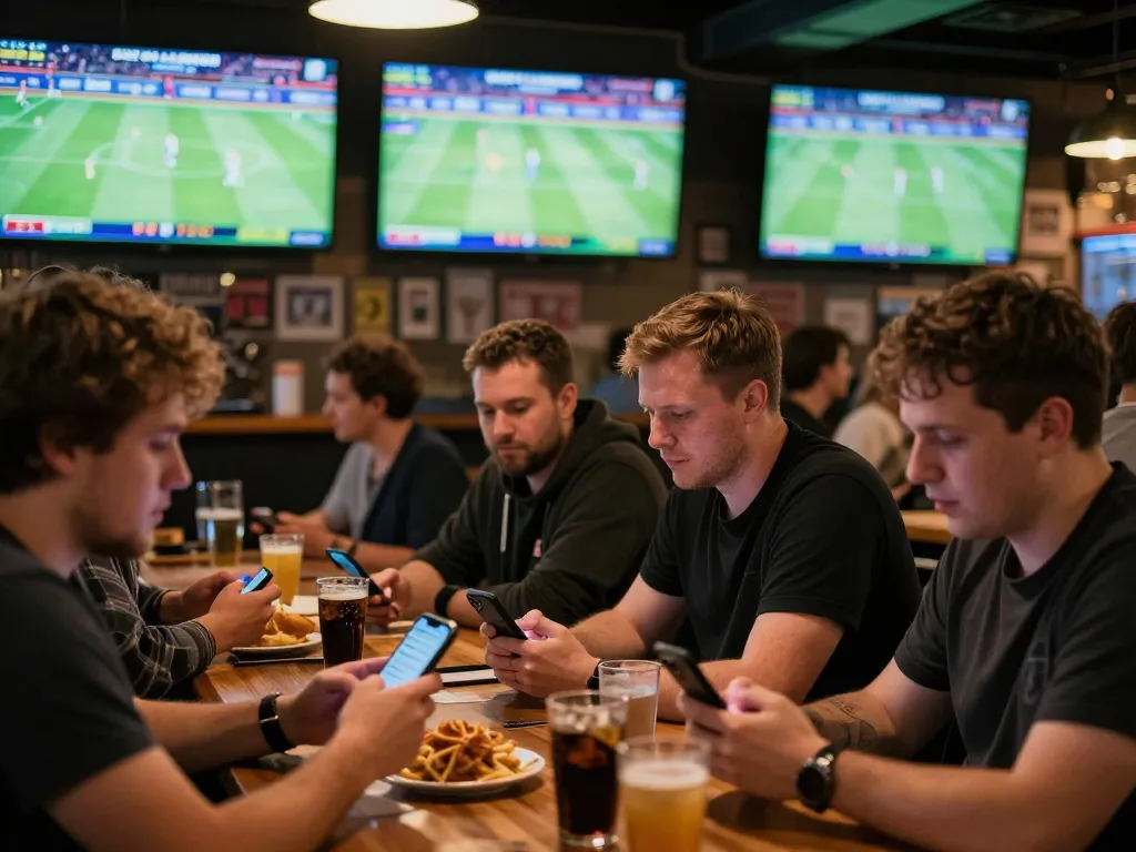 Socolive viewers passionately engaged in sports betting excitement at a vibrant sports bar during a key match