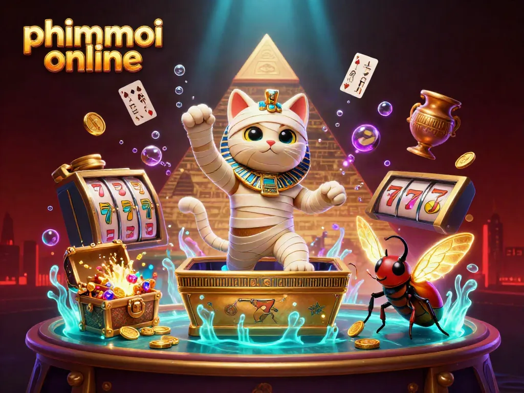 Experience thrilling gaming action with phimmoi online in an animated pyramid casino scene.