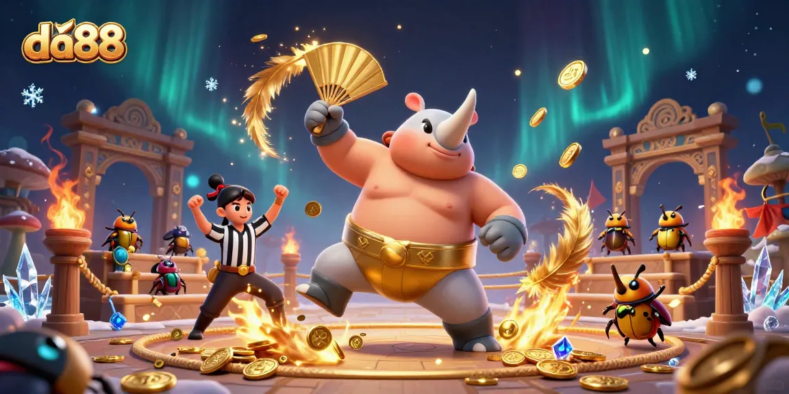 Experience the thrill of da88 casino with vibrant sumo action and sparkling coins flying.