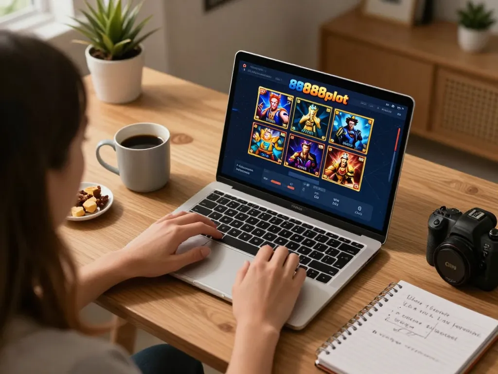 Person enjoying a gaming session on 888slot at home with strategies and snacks nearby