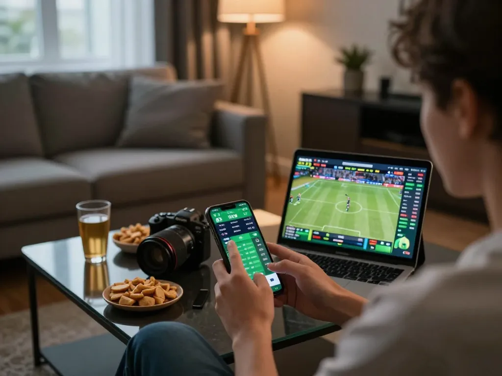 Person engaging in live sports betting on TT88 smartphone app during game day.