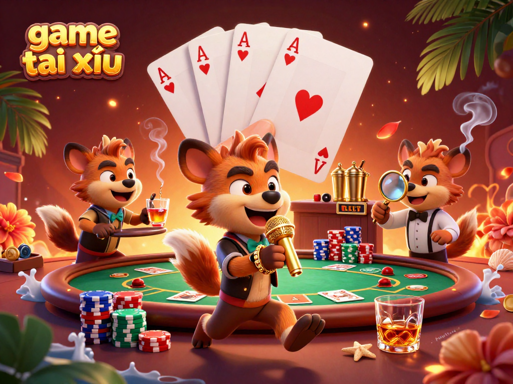 Enjoy the excitement of game tài xỉu with lively hyena characters at a vibrant casino club scene.