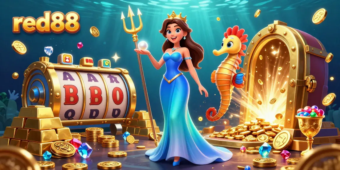 Experience the thrill at red88 with a dazzling illustration of underwater casino treasures.