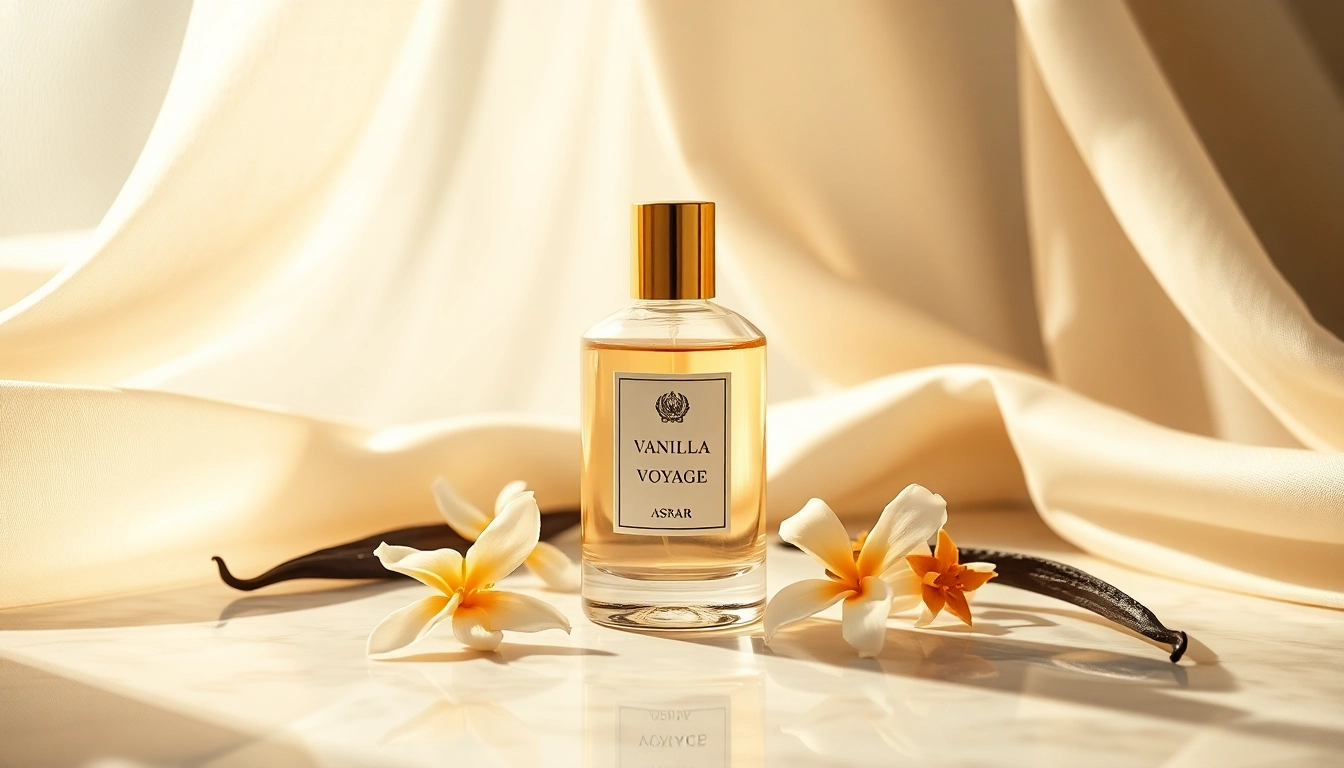 Ruimtelijke weergave van de Vanilla Voyage by Maison Asrar in een luxe omgeving, benadrukt elegantie en stijl.