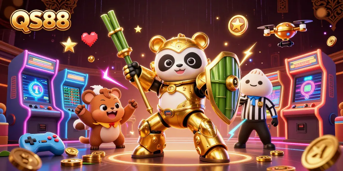 Experience the thrilling world of QS88 gaming with mech-pilot panda in a vibrant casino arena.