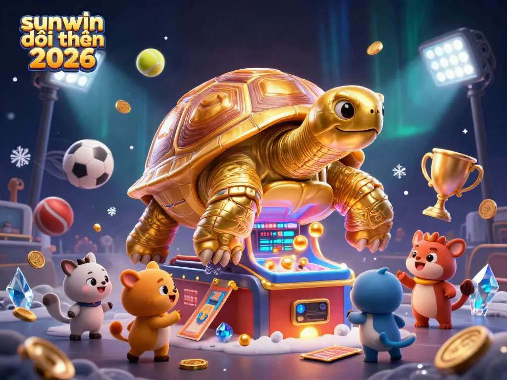 Engage with sunwin đổi thưởng 2026, an exciting 3D casino scene featuring a golden tortoise pinball machine.