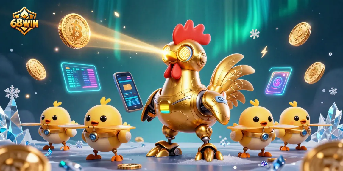 Experience thrilling gaming with 68WIN as a golden rooster robot leads baby chick drones!