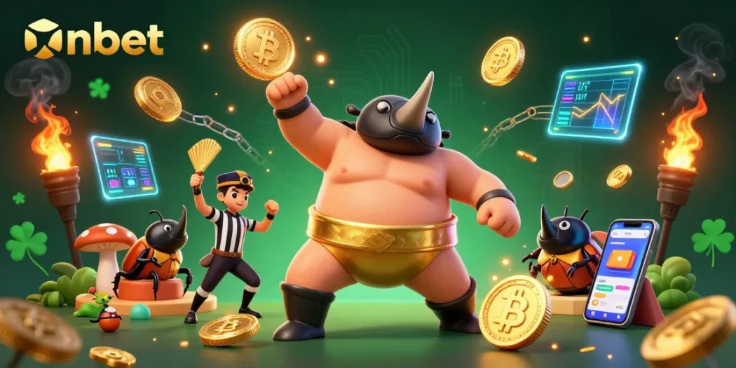 Experience exciting gameplay on onbet with a vibrant 3D casino scene featuring a beetle champion.