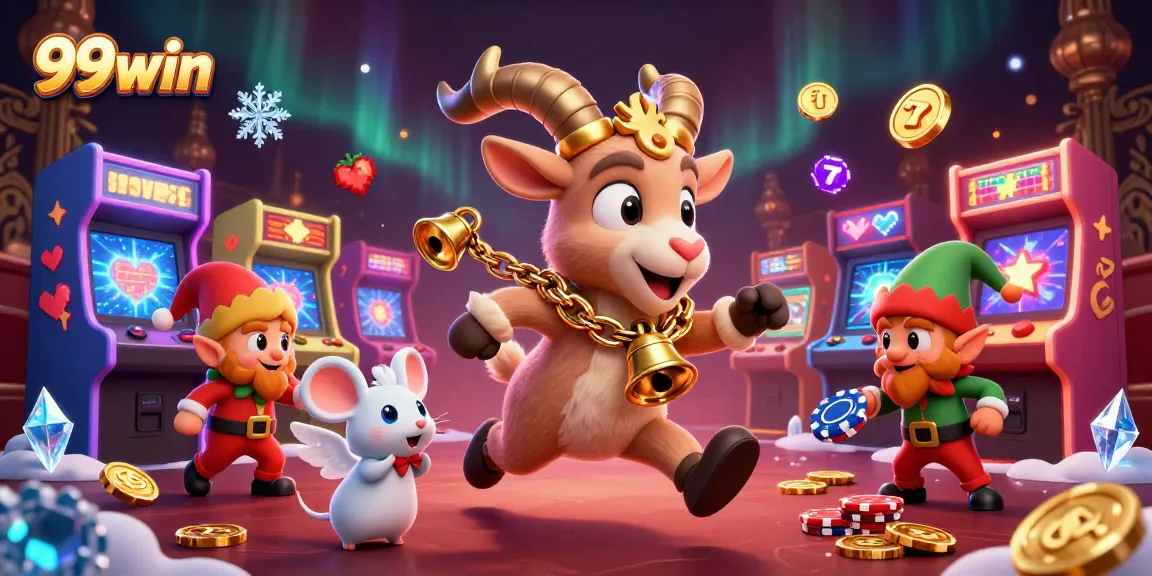 Experience thrilling casino action with 99win as playful gremlins steal poker chips amid vibrant game machines.